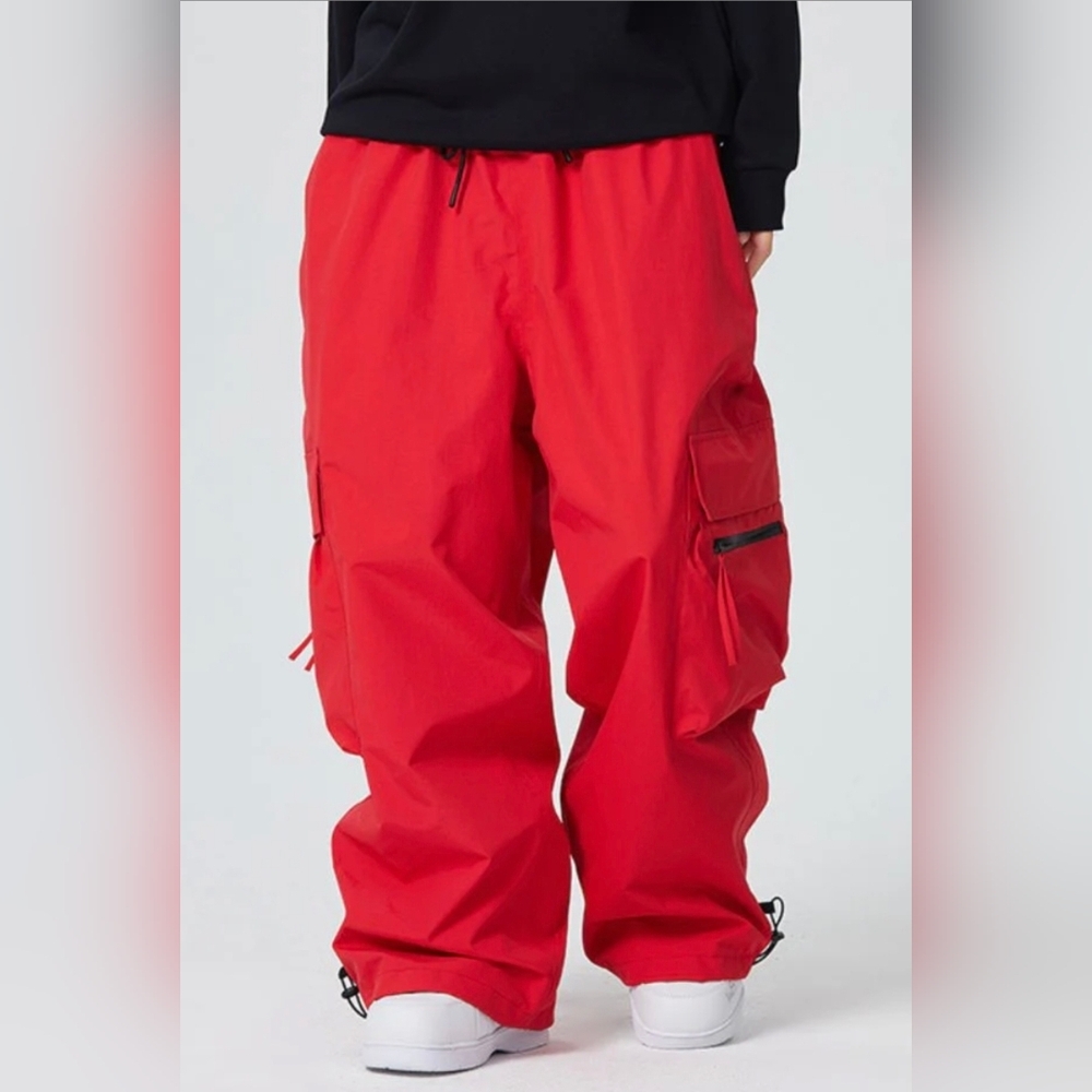 Unisex Cargo Baggy Snowboard Pants Pockets Elastic Cuffs Snow-Out Gaiters Skiing